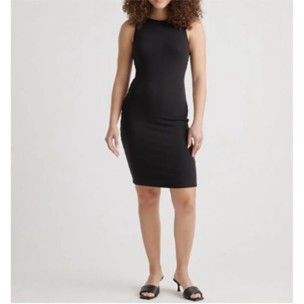 Quince Tencel Rib Knit Sleeveless Black Mini Dress Women's Size S